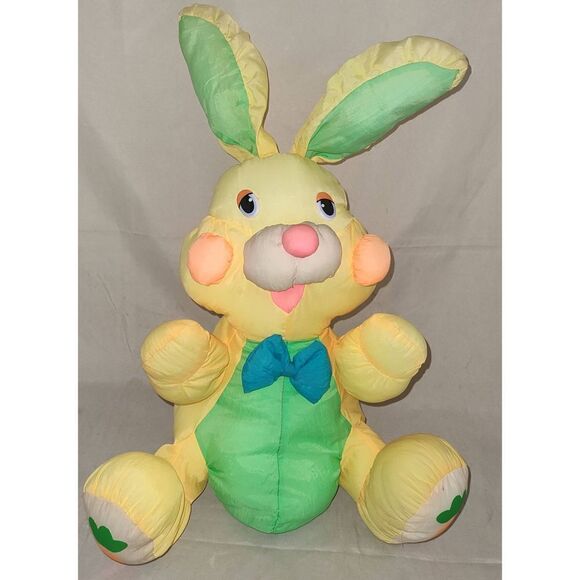 VINTAGE Dan Dee Yellow Puffalump PlushNylon Bunny Rabbit with Carrots on feet a - Picture 1 of 6